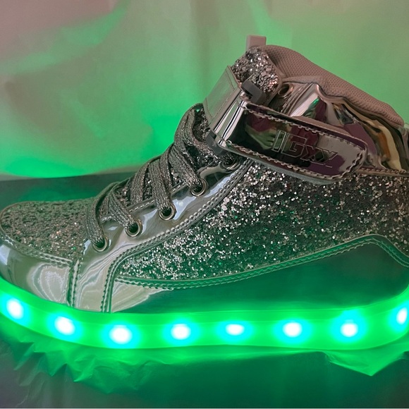 Silver glittery LED multicolor light up unisex high top sneakers size 37/US 6.5 - Picture 4 of 5